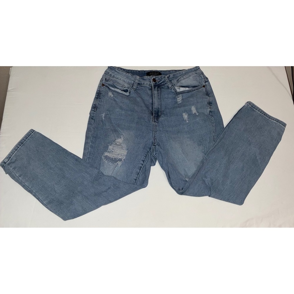 Judy Blue‎ Boyfriend Fit Distressed Jeans Medium Wash Ripped Denim 14W